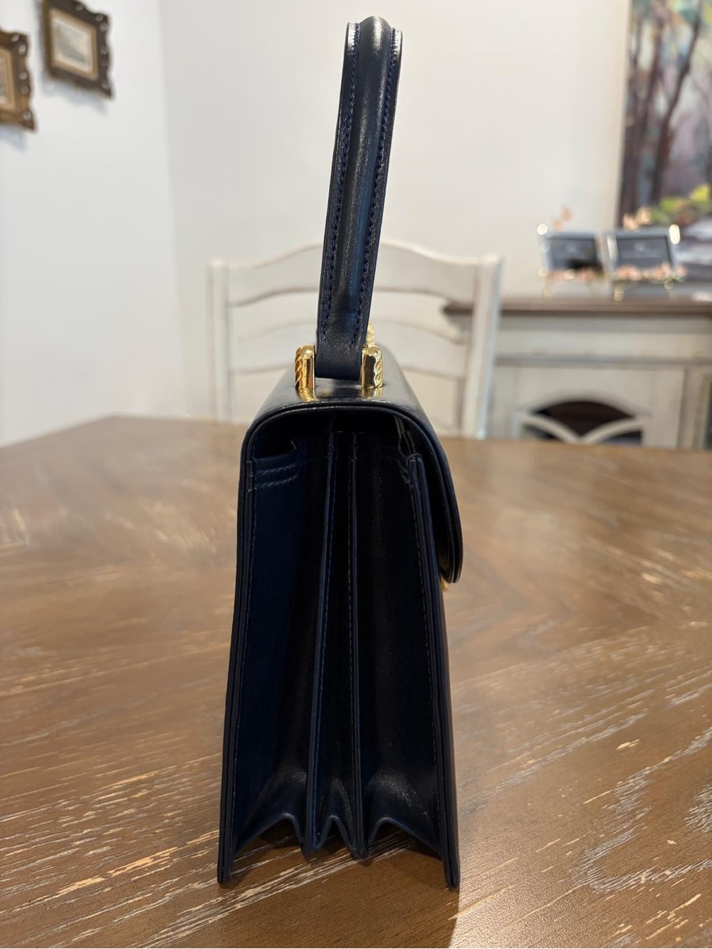Gucci Hand Bag Navy Blue Leather Made in Italy - Picture 3 of 9